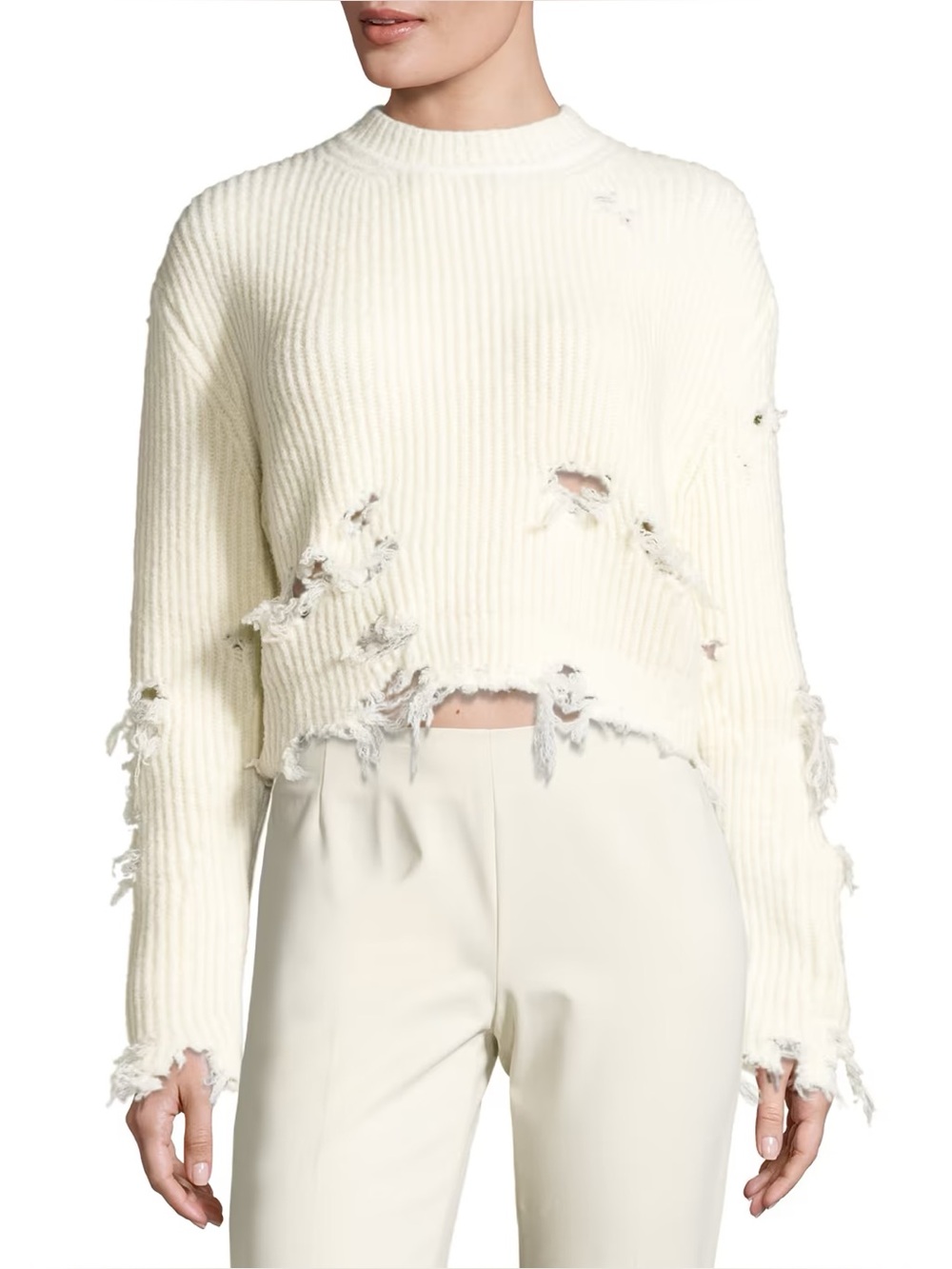 YEEZY Destroyed Wool-Blend Sweater in Off White BNWT